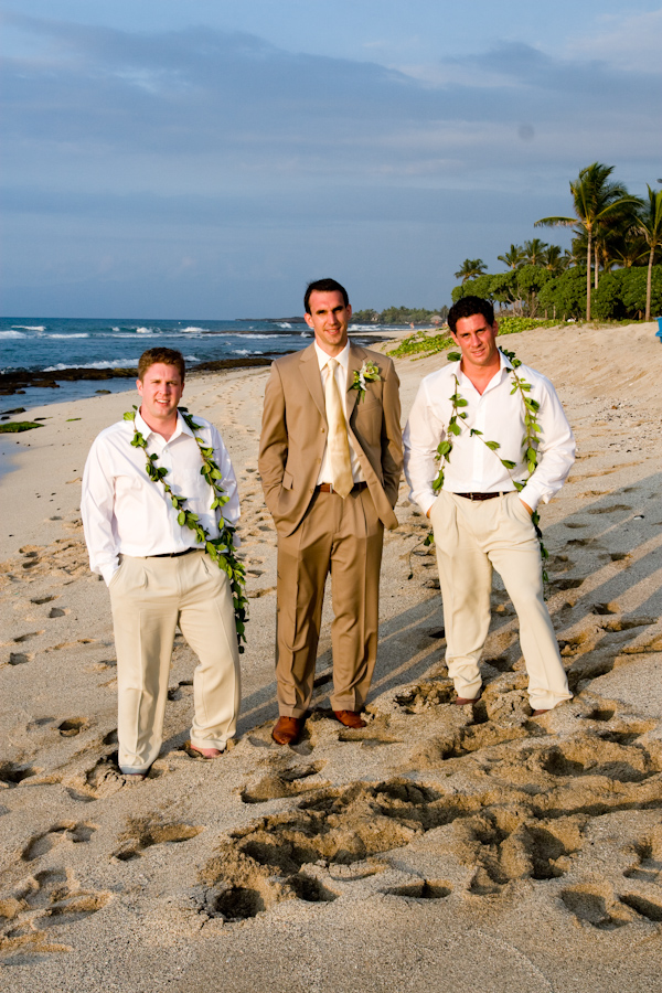 groomsmen in casual menswear on beach - real wedding photo by John and Joseph Photography